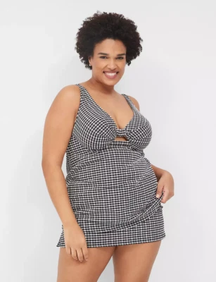 LANE BRYANT CACIQUE ПЛАВАТЬ GINGHAM НА КОСТОЧКАХ УЗЕЛ СПЕРЕДИ ТАНКИНИ ВЕРХНИЙ РАЗМЕР 40G - Изображение 1 из 4