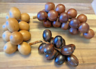 Wooden Grapes Fruit Lot Vintage Mid Century Hand Carved Mcm Brown Ebony Walnut
