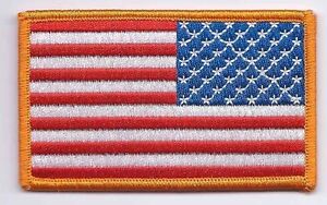 US American flag reverse 3.25" x 2" gold edge patch fully embroidered USA flag