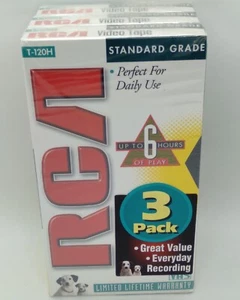 RCA T120H Grado Estándar BLANCO VHS T-120 PAQUETE DE 3 Nuevo y Sellado - Imagen 1 de 6