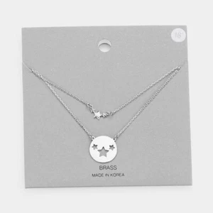 Star Necklace Multi Layered Chains Stars Cluster Disc Cutout Layer Metal SILVER - Picture 1 of 2