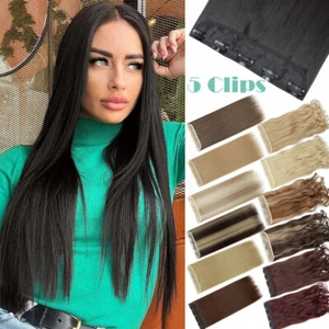 One Piece Clip In Real AS Human Hair Extensions Thick Half Full Head Hairpiece - Picture 1 of 106