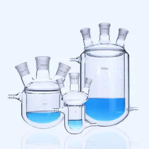 Three-necks jacket reaction bottle Thick wall borosilicate glass flask j - Picture 1 of 2