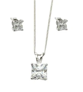White Gold Finish Princess Cut Clear Created Diamond Classic Jewellery Set - Picture 1 of 6