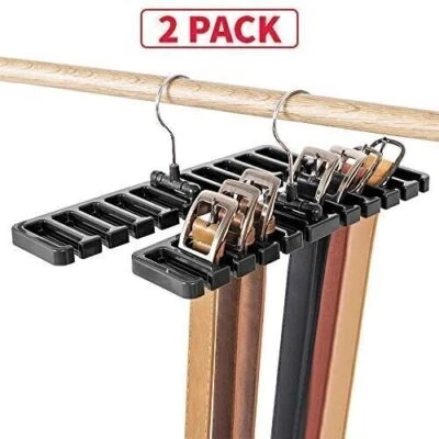 2PCS Tie Rack Hanger Belt Holder Hook Closet Organizer Storage Rotating Black UK - Image 1 of 4