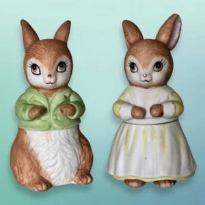 VTG BISQUE LEFTON CHINA FIGURINE SET BOY & GIRL EASTER DECOR BUNNY TRINKET BOX - Picture 1 of 6