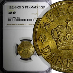 Denmark Christian X 1926 HCN GJ 1/2 Krone NGC MS64 KEY DATE KM831.1 (010) - Picture 1 of 5