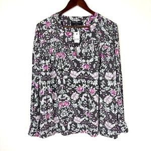 Lane Bryant NWT Flowy Floral Rayon Long Sleeve Blouse Top Pleated Accent Size 18 - Picture 1 of 12