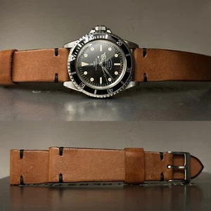 20 mm Veg tanned Cinnamon Brown Leather watch Strap for vintage watch submariner - Imagen 1 de 5