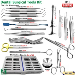 Dental Oral Surgery Implant Instruments Kit Sterilization Tray Curettes Probes - Picture 1 of 18