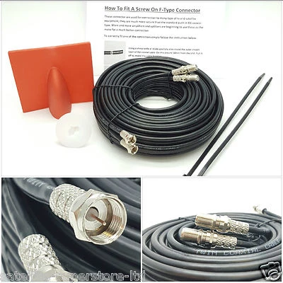 SS KIT COMPLETO de cable coaxial escopeta doble negra de 10 m para SKY+ HD Freesat