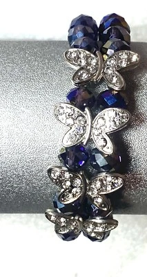 Butterfly Pave Purple Crystals Charms Stretch Bracelet NEW Foto 1 de 4
