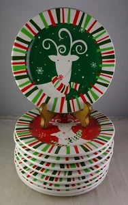 Nine Vintage Ganz Xmas Christmas Reindeer 6" Canape Side Plates 5 Green 4 Red - Picture 1 of 4