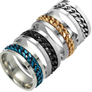 Men Titanium Steel Ring Rotatable Chain Personality Rings Fashion Party Jewelry