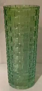 Vintage Basket Weave Pattern 7 3/4” Vase, 3” wide, Beautiful Spring Green - Picture 1 of 3