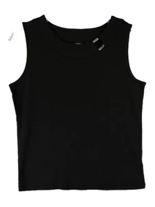 Blusa para mujer Rafaella talla L negra elástica tejida 2 metales cuentas decorativas sin mangas - Imagen 1 de 13