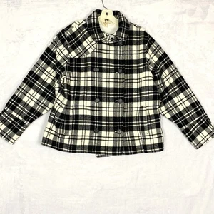 Woolrich Damen L Mokassin kariert schwarz weiß Erbse Mantel Jacke Wolle Nylon - Bild 1 von 10