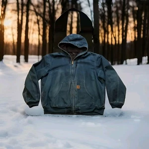 ✅VTG Carhartt Green Teal Hooded Duck Canvas Work Jacket USA Union Size 2XL?✅READ - Picture 1 of 18