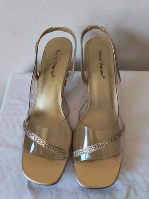 Pierre Dumas Bethany Eve Oro Combo Puntera Abierta Vinilo Tacones Cordones 11M Foto 1 de 4