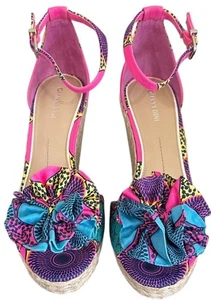 Gianni Bini Shoes Womens Sz 10 Colorful Pink / Blue Strap Wedge Sandals Open Toe - Picture 1 of 13
