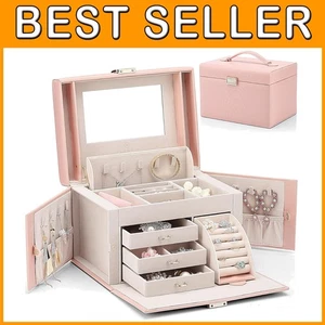 Großes rosa Schmuckkästchen Organizer mit Spiegel - Bild 1 von 11