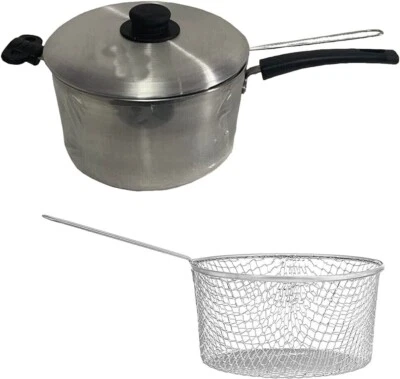 Grande padella in acciaio inox 24 cm padella per friggere profonda pentola per patate friggitrice cesto filo per piatti  - Immagine 1 di 4