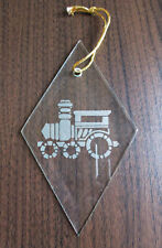 Steam locomotive etched glass beveled diamond Christmas ornament sun catcher