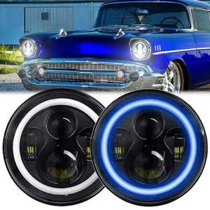 Pair 7Inch LED Headlights Blue DRL Hi/Lo Beam Fit Chevrolet Bel Air 1953-1957 - Bild 1 von 12