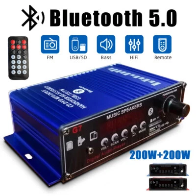 400W 12V 2 Channel Bluetooth Powerful Stereo Audio Power Amplifier HiFi Bass Amp - image 1 of 4