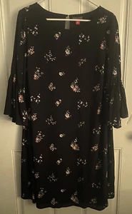 Vince Camuto Drop Shoulder Ruffle Sleeve Floral Ditsy Dress Rich Black 14W - Picture 1 of 4