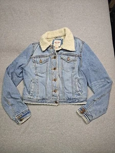 Mossimo Jacket Womens Medium Blue Denim Jean Fleece Lined Short Light Wash - Picture 1 of 13