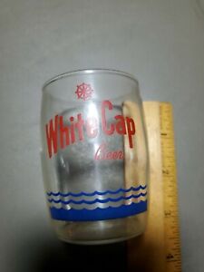 WHITE CAP BEER BARREL GLASS TWO RIVERS WIS. BEVERAGE CO. RARE