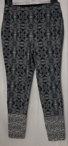 Chico’s Size 1 Woman’s Dress Legging Pants Skinny Black With White Print Pull On