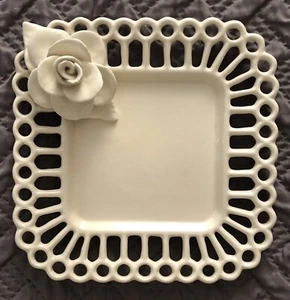 Glass Ceramic Porcelain Mud Pie Serving Tray Plate Dish With Rose Accent - Picture 1 of 6