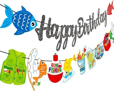 Banners de feliz cumpleaños pesca fiesta decoraciones 2 piezas pescador nuevo Foto 1 de 2