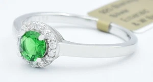 LAB CREATED 0.69 Cts EMERALD & WHITE SAPPHIRE RING .925 Silver -Made in USA -NWT - Picture 1 of 4