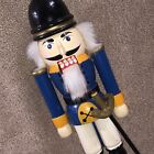14" Blue White Yellow Wooden Christmas Nutcracker Soldier Sword Figure /172