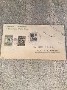 SURINAME TO SAN JUAN P.R. AIR MAIL FIRST FLIGHT COVER 1929 W/OVPT’S C#HM - Picture 1 of 2