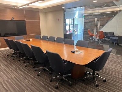 Conference Room Table & Chairs - Solid Wood, 14 chairs, tabletop power/AV - Image 1 of 2