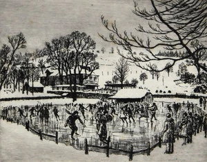 WALTHER KLEMM - Beim Eislauf - Radierung - um 1920 - Picture 1 of 2