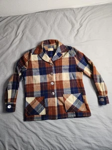 VTG 80s Pendleton Wool Shirt Jacket Womens Sz Large Plaid Button Up Preppy READ - Picture 1 of 9