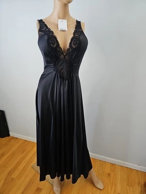 Camisón vintage Olga negro barrido completo detalle encaje estilo 92280 talla mediana Foto 1 de 4