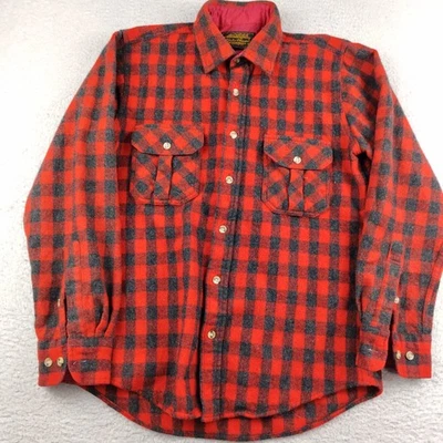 Vintage Eddie Bauer Wool Flannel Shirt Men's Medium Buffalo Plaid Red Black - Image 1 of 4