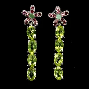 925 Sterling Silver Earrings Oval Peridot Emerald Rhodolite Gemstone Jewelry - Picture 1 of 14