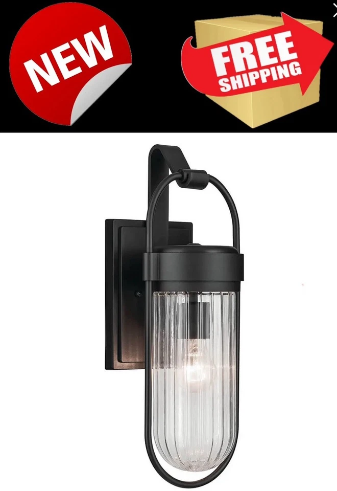 KICHLER 59124 BKT,Brix 户外壁挂黑色灯 19 英寸玻璃球,全新 — 第 1/4 张图片