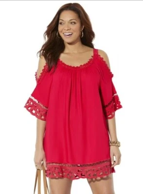 Trajes de baño para todas las mujeres rojo hombro frío encaje vestido cubierta 18/20 nuevo con etiquetas Foto 1 de 4