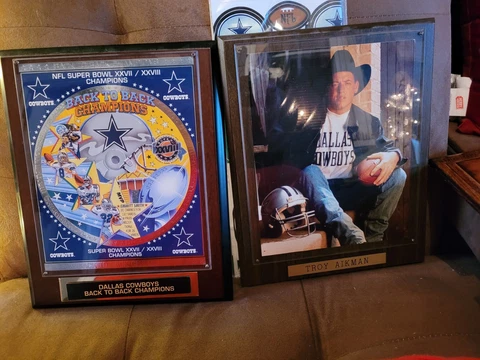2pc lot Dallas Cowboys wooden plaques Troy Aikman & back to back Champions Cover