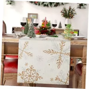 Xmas Trees Snowflakes Christmas Table Runner White Snowflake 13×36Inch - Picture 1 of 8