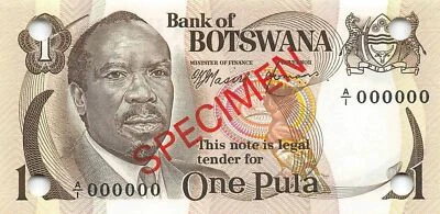 Botsuana 1 Pula ND. Billete sin circular XYZ10 1976 serie P 1s muestra A/1 Foto 1 de 2