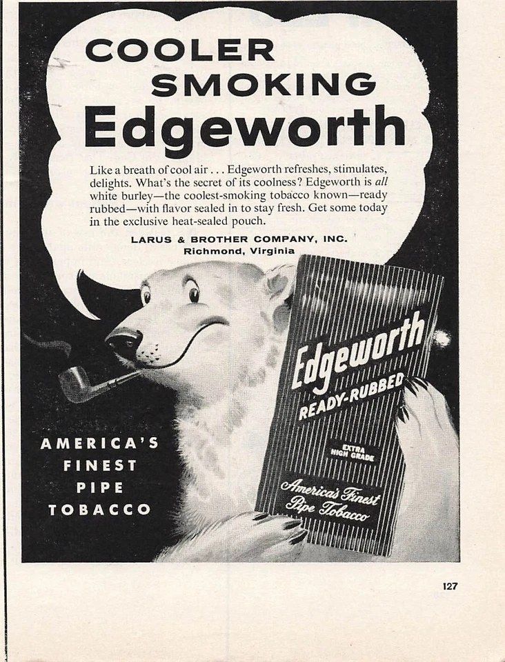 Edgeworth Pipe Tobacco Print Ad Vintage Advertisement Smoking Advertising 1957 Foto 1 de 1